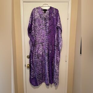 Ashro Women's Free Size Purple Long Kaftan Dress Side Slit Flutter Sleeves Satin